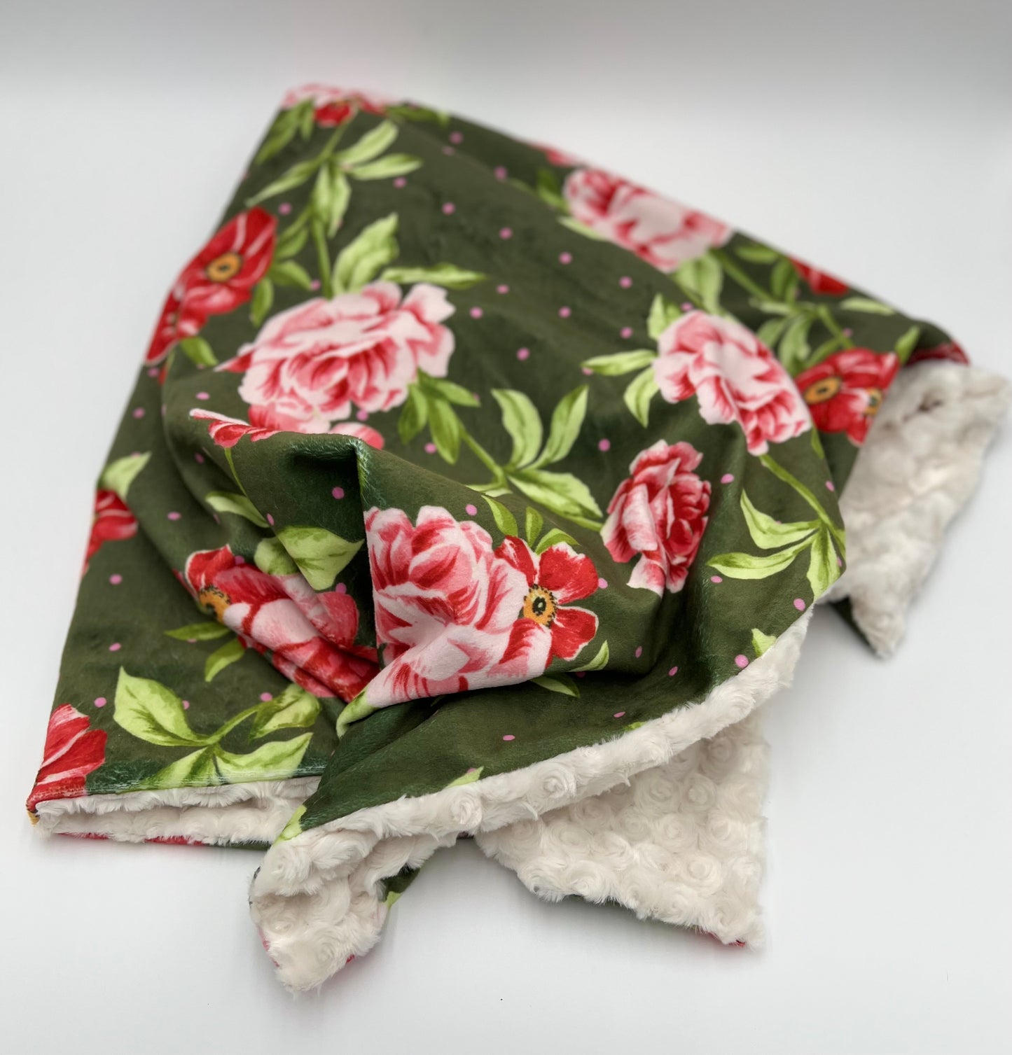 Roses and Dots on Green Blanket