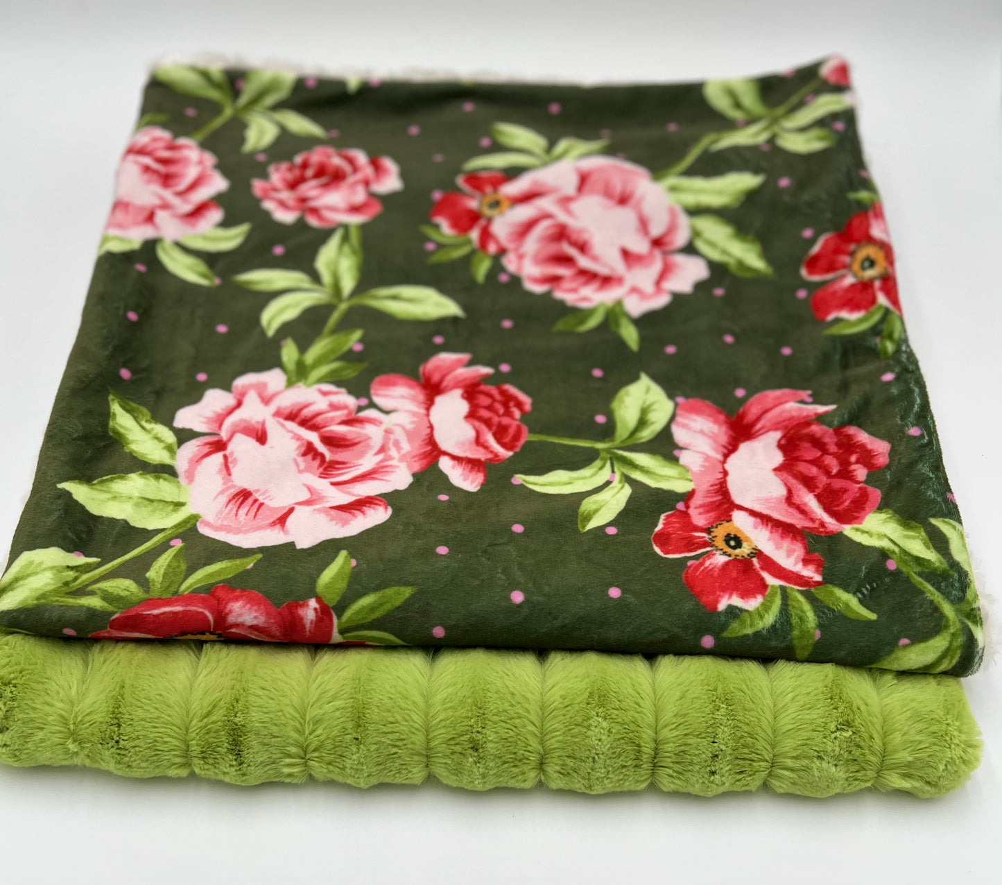 Roses and Dots on Green Blanket